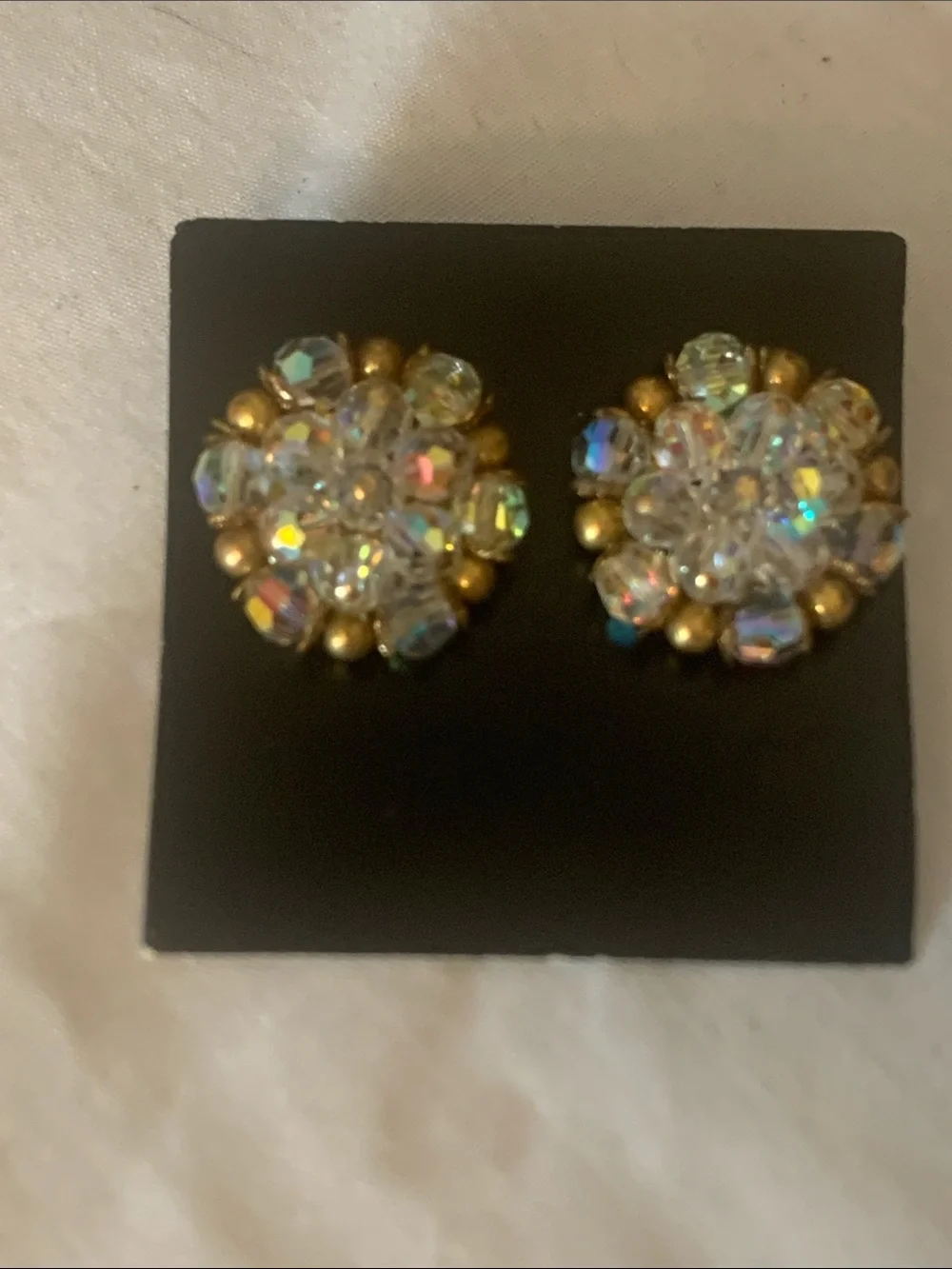 Vintage 1940s Clip Back Earring with AB Crystal Beads